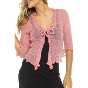 imageBack From Bali Womens Sheer Shrug Ruffle Cardigan Lightweight Sweater Bolero Arm CoverBlossom