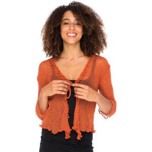 imageBack From Bali Womens Sheer Shrug Ruffle Cardigan Lightweight Sweater Bolero Arm CoverBurnt Orange
