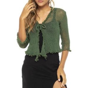 imageBack From Bali Womens Sheer Shrug Ruffle Cardigan Lightweight Sweater Bolero Arm CoverHunter Green