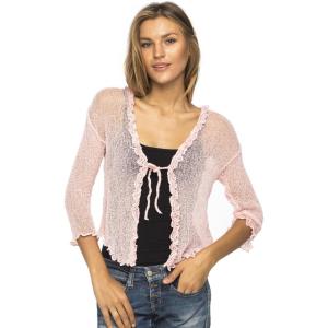 imageBack From Bali Womens Sheer Shrug Ruffle Cardigan Lightweight Sweater Bolero Arm CoverLight Pink