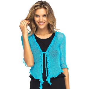 imageBack From Bali Womens Sheer Shrug Ruffle Cardigan Lightweight Sweater Bolero Arm CoverTurquoise