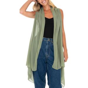 imageBack From Bali Womens Sleeveless Kimono Duster Sheer Chiffon Boho Cardigan VestFern