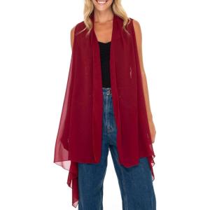 imageBack From Bali Womens Sleeveless Kimono Duster Sheer Chiffon Boho Cardigan VestMaroon