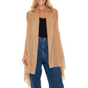 imageBack From Bali Womens Sleeveless Kimono Duster Sheer Chiffon Boho Cardigan VestMocha