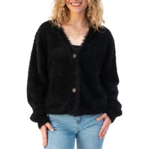imageBack From Bali Womens Slouchy VNeck Cardigan Fuzzy Knit Sweater Oversized Drop Shoulder Long SleevesBlack