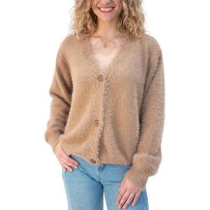 imageBack From Bali Womens Slouchy VNeck Cardigan Fuzzy Knit Sweater Oversized Drop Shoulder Long SleevesKhaki