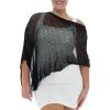 imageBack From Bali Womens Plus Size Sheer Poncho Shrug  Lightweight Knit Pullover Bolero Sweater 2X 3X 4XBlack