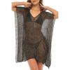 imageBack From Bali Womens Sheer Short Swimsuit Cover Up Sexy Pullover Metallic Mesh Knit Beach PonchoBlack Gold