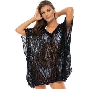 imageBack From Bali Womens 100 Cotton Knit Short Swimsuit Cover Up Lightweight Artisan Flowy Pullover Beach PonchoBlack