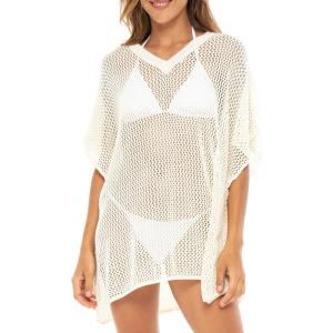 imageBack From Bali Womens 100 Cotton Knit Short Swimsuit Cover Up Lightweight Artisan Flowy Pullover Beach PonchoNatural