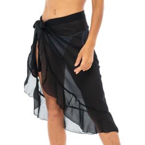 imageBack From Bali Womens Chiffon Ruffled Sarong Swimsuit Cover Up Sheer Bikini Beach Wrap Skirt with Waist TiesAllure Black