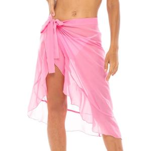 imageBack From Bali Womens Chiffon Ruffled Sarong Swimsuit Cover Up Sheer Bikini Beach Wrap Skirt with Waist TiesBlush Pink