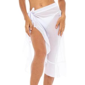 imageBack From Bali Womens Chiffon Ruffled Sarong Swimsuit Cover Up Sheer Bikini Beach Wrap Skirt with Waist TiesSummer White
