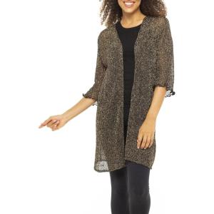 imageBack From Bali Womens Metallic Sheer Long Cardigan Open Front Shrug Lite Kimono Sweater Lightweight KnitBlack Gold