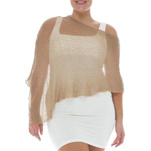 imageBack From Bali Womens Plus Size Sheer Poncho Shrug  Lightweight Knit Pullover Bolero Sweater 2X 3X 4XMocca