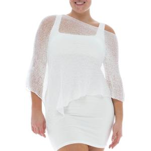 imageBack From Bali Womens Plus Size Sheer Poncho Shrug  Lightweight Knit Pullover Bolero Sweater 2X 3X 4XWhite