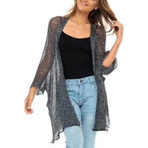 imageBack From Bali Womens Sheer Long Cardigan Lightweight Mesh Knit Kimono Duster  Sleeves Shrug with Curved HemBlack Silver