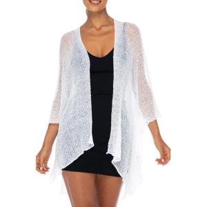 imageBack From Bali Womens Sheer Long Cardigan Lightweight Mesh Knit Kimono Duster  Sleeves Shrug with Curved HemWhite