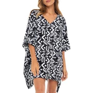 imageBack From Bali Womens Swimsuit Cover Up Short Poncho Print Pullover Beach Caftan for Bathing SuitAbstract Black
