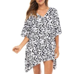 imageBack From Bali Womens Swimsuit Cover Up Short Poncho Print Pullover Beach Caftan for Bathing SuitAbstract White