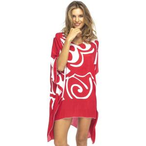 imageBack From Bali Womens Swimsuit Cover Up Short Poncho Print Pullover Beach Caftan for Bathing SuitRed