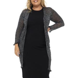 imageBack From Bali Womens Plus Size Metallic Sheer Long Cardigan Lightweight Open Front Shrug Lite Knit Sweater 2X 3X 4XSilver