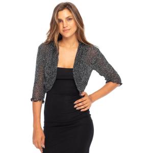 imageBack From Bali Womens Sheer Bolero Shrug Lightweight Knit Sweater for Dresses Cropped Jacket Evening DressesMetallic Black Silver