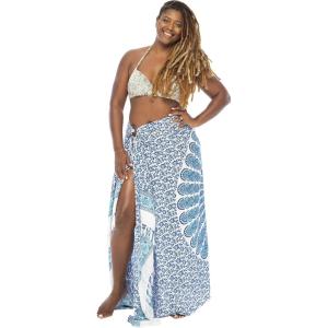 imageBack From Bali Womens Plus Size Sarong Swimsuit Cover Up Peacock Beach Wear Bikini Wrap Skirt with Coconut ClipWhite Blue